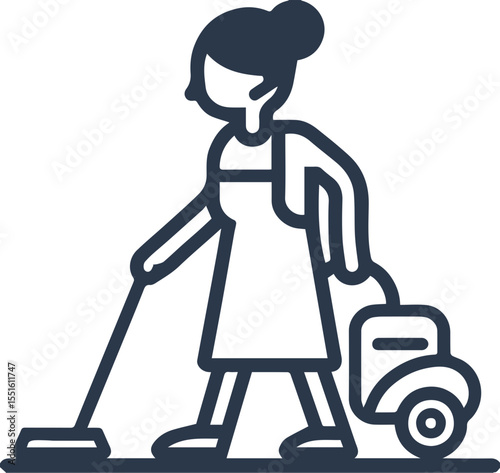 Woman pushing vacuum cleaner icon vector illustration