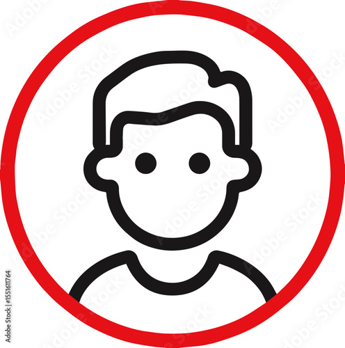 Boy face icon in red circle vector illustration