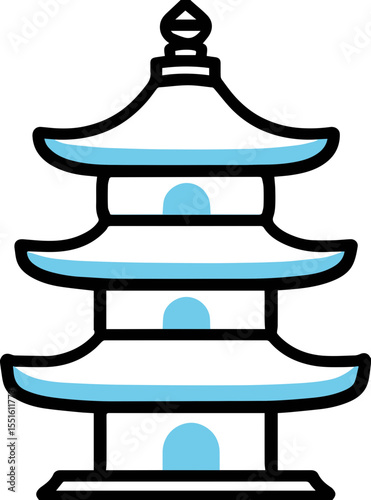 3-story traditional architecture pagoda icon vector