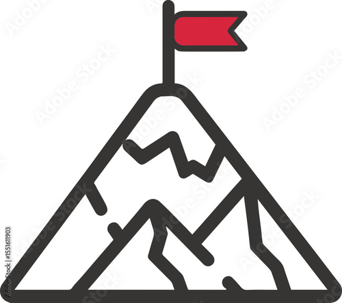 Flag-studded mountain peak climbing icon vector illustration