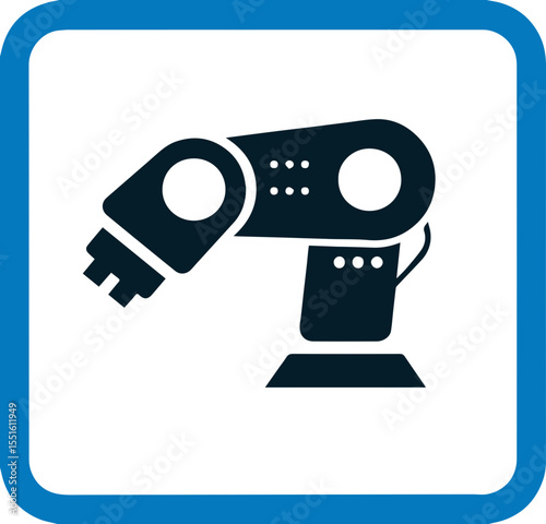 Industrial robot arm square icon vector illustration