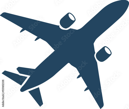 Blue silhouette passenger plane icon vector