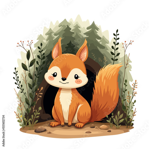 
Hand drawn cartoon squirrels vector illustration