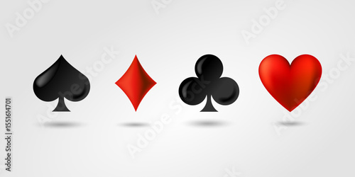 Four card suits in a row on white gradient background