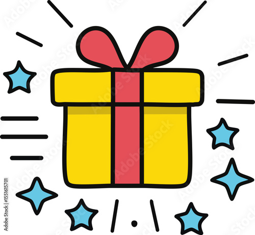 Boîte cadeau avec ruban et étoiles éclatantes