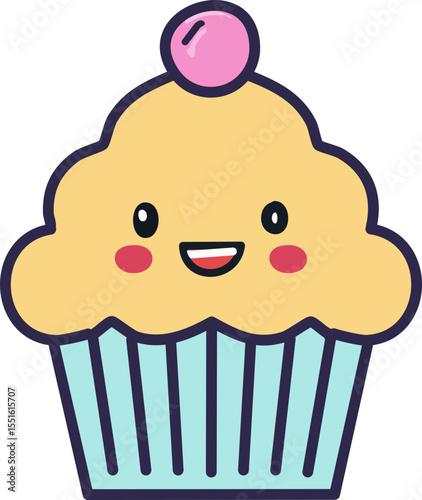 Cupcake kawaii avec glaçage pastel et étincelles