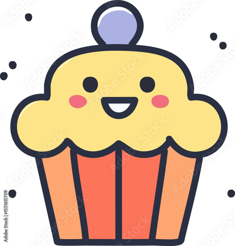 Cupcake mignon avec visage souriant et glaçage pastel
