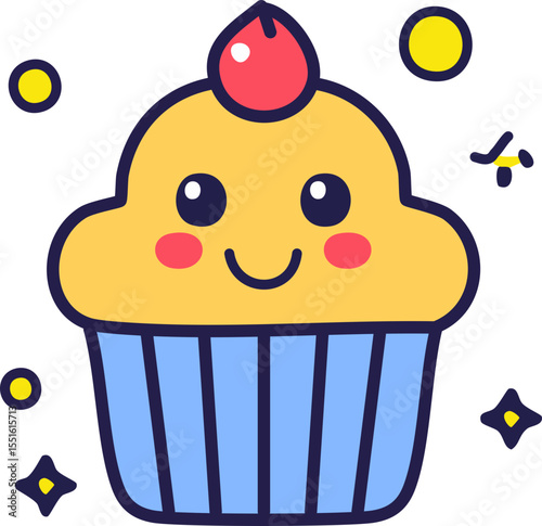 Cupcake souriant avec glaçage pastel et paillettes