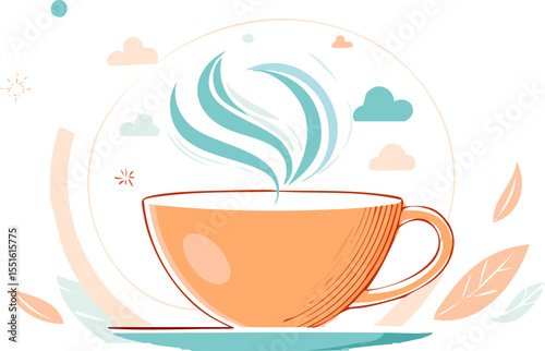 Tasse à thé avec vapeur ondulée, design plat