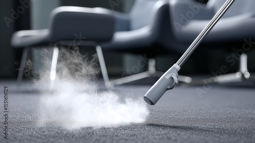 Carpet cleaning process in modern office with steam equipment