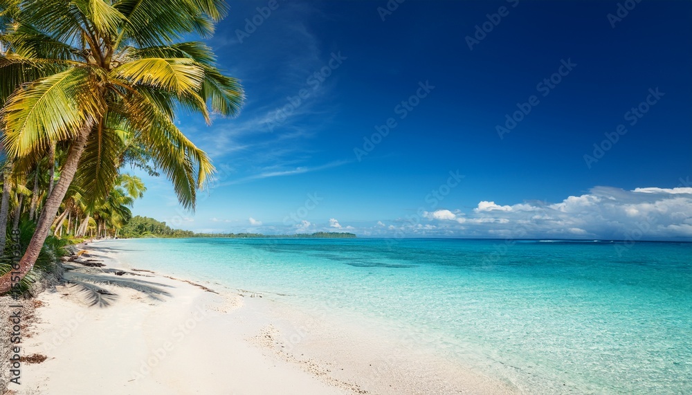 Fototapeta premium vibrant tropical beach scene with palm trees and clear blue water