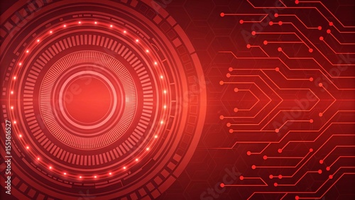Futuristic red digital interface with circuitry and glowing lights