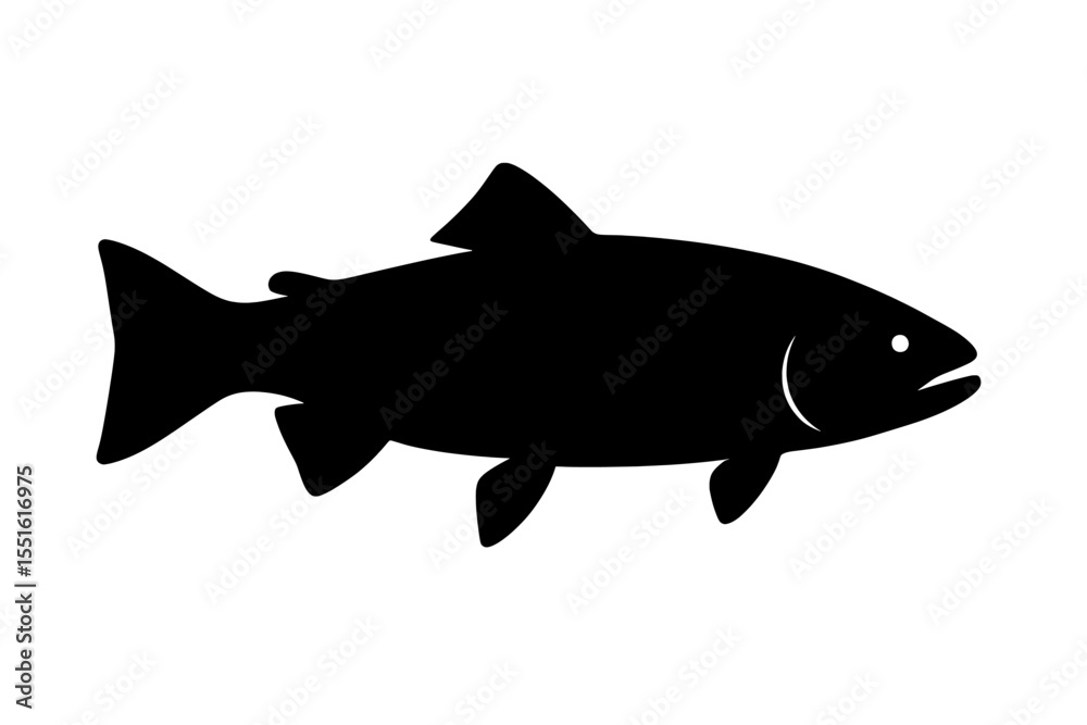 Obraz premium Bold Black Trout Silhouette with Clean Curves on White Background