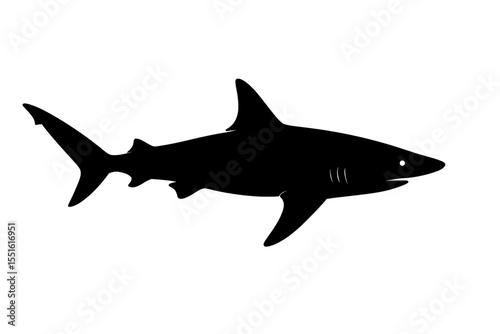 Silhouette of a Spinner Shark in Bold Black against White Background