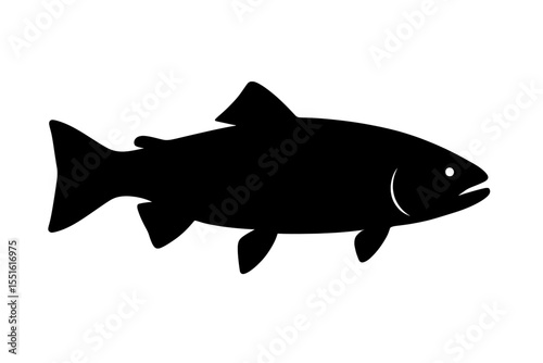 Bold Black Trout Silhouette with Clean Curves on White Background