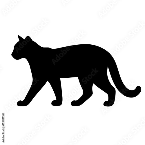Silhouette of a Leopard Cat in Mid-Stride Against White Background