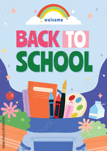 Back To School  Background and template design with school supplies. Vector illustration. 