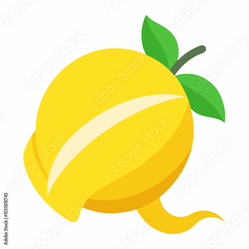 Yellow lemon peel twist food vector icon on white background.
