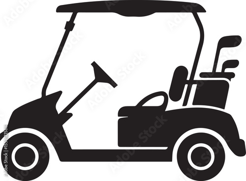 Golf Cart Silhouette with Club Bag and Minimal Side View Design