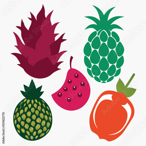 Vibrant tropical fruits collection featuring dragon fruit pineapple and persimmon for healthy eating and exotic flavor concepts