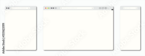 Web Browser Interfaces: Clean and minimal, the image presents multiple empty browser windows, embodying modern design and digital presence, ready to showcase your website or design project. 