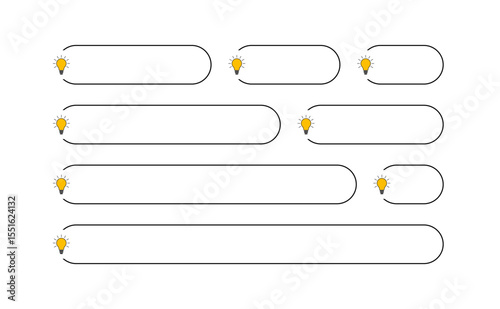 Set of icons Chat window with yellow light or idea symbol vector icon. Message box or Speech Bubble space for text with lamp or bulb flat icon. Lightbulb sign outline icon