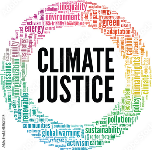 Climate Justice word cloud conceptual design isolated on white background.