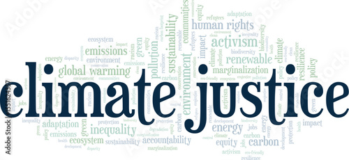 Climate Justice word cloud conceptual design isolated on white background.
