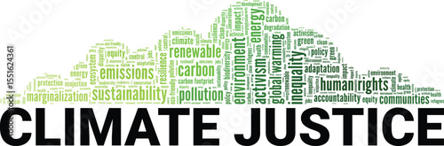 Climate Justice word cloud conceptual design isolated on white background.