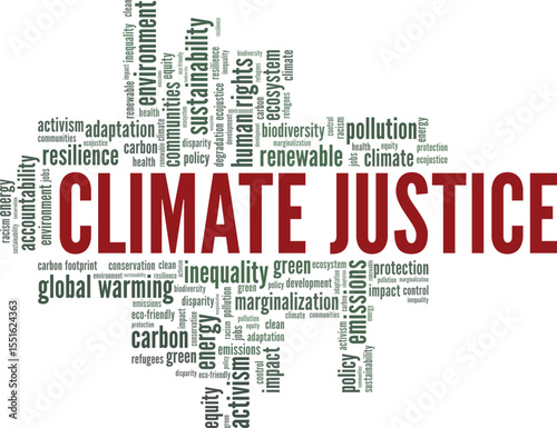 Climate Justice word cloud conceptual design isolated on white background.