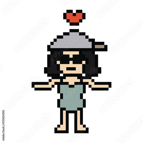 Pixel art cute cartoon one piece character woman bikini swimming suit game summer beach vacation decoration lifestyle female bikini 1 piece 8 bit holiday relax pixel art png 8bit vector.
