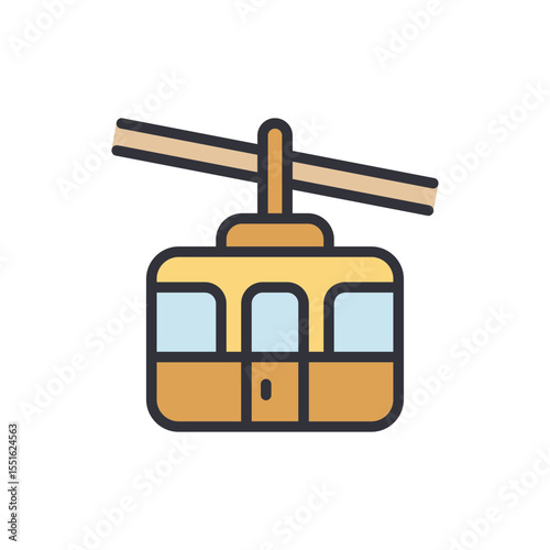 Stylized Cable Car Illustration Featuring Golden Hues With Transparent Canvas