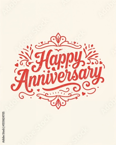 Happy Anniversary lettering in red concept card cartoon illustration design  art invitation or card poster