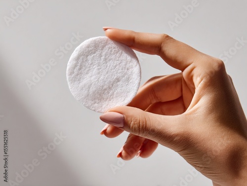 Close-up shot of hands holding cotton pads against a white background. Generative AI
