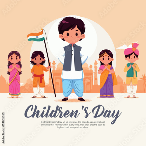 Happy Childrens Day 14 November Festival Celebration in India Greeting Poster Design for Kids