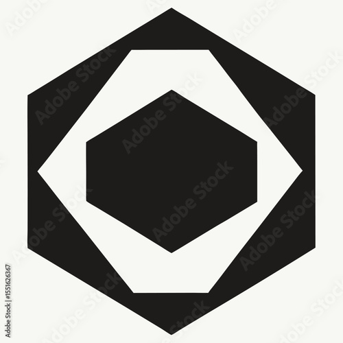 Abstract geometric composition of nested hexagons in monochrome design