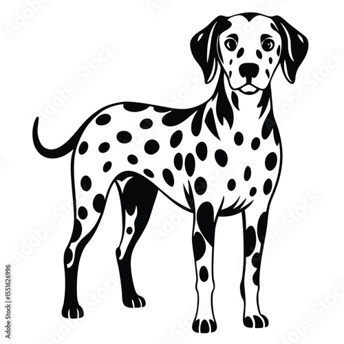 Elegant Dalmatian Illustration A Striking Black and White Depiction of a Classic Canine Breed Full of Spots and Charm