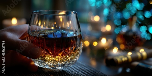 Enjoying a glass of whiskey with warm candlelight in a cozy atmosphere during an intimate evening gathering