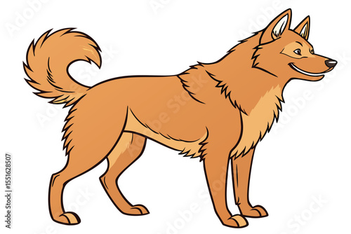 Cartoon Dog Illustration Featuring a Ginger Colored Canid with a Bushy Tail and Alert Posture on a White Background