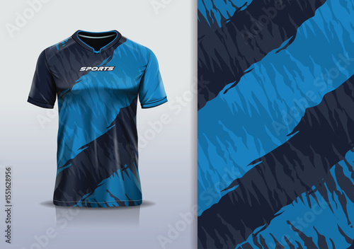 T-shirt mockup abstract texture grunge texture sport jersey design for football, soccer, racing, esports, running, blue color	