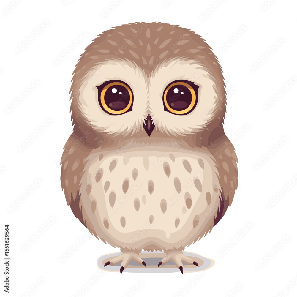 Fototapeta premium Adorable Cartoon Owl with Large Eyes and Soft Feathered Appearance.