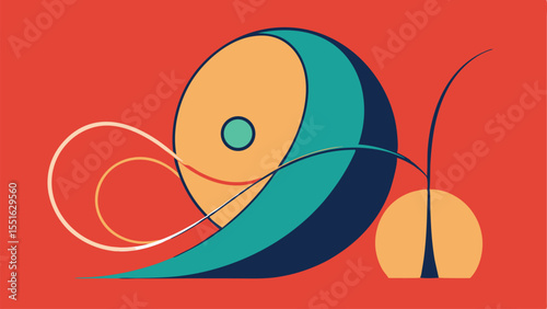 Abstract geometric composition with dynamic curves and modern color palette