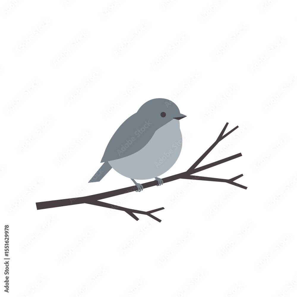 Obraz premium Simple Grey Bird Perched on a Branch Minimalist Illustration.