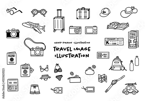 かわいい手描きの旅行イメージイラストセット