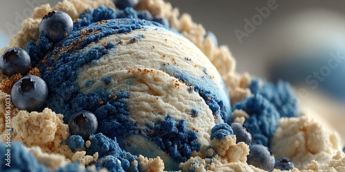 Swirls of blue and white dessert topped with blueberries on a textured surface