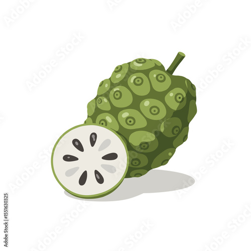 Vibrant Illustration of a Freshly Sliced Custard Apple.