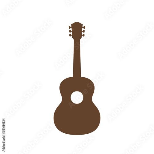 Brown acoustic guitar silhouette with a round sound hole simple design.