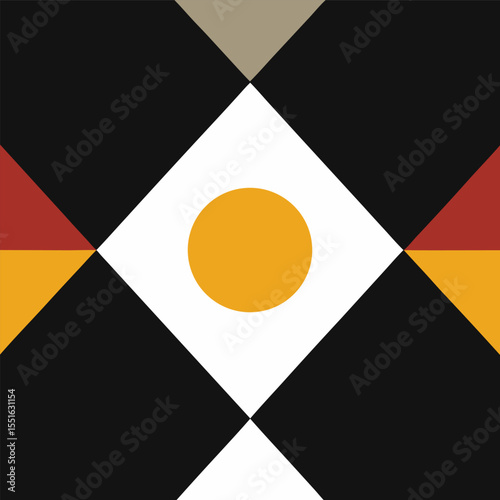 Abstract geometric composition with shapes and a central golden circular element