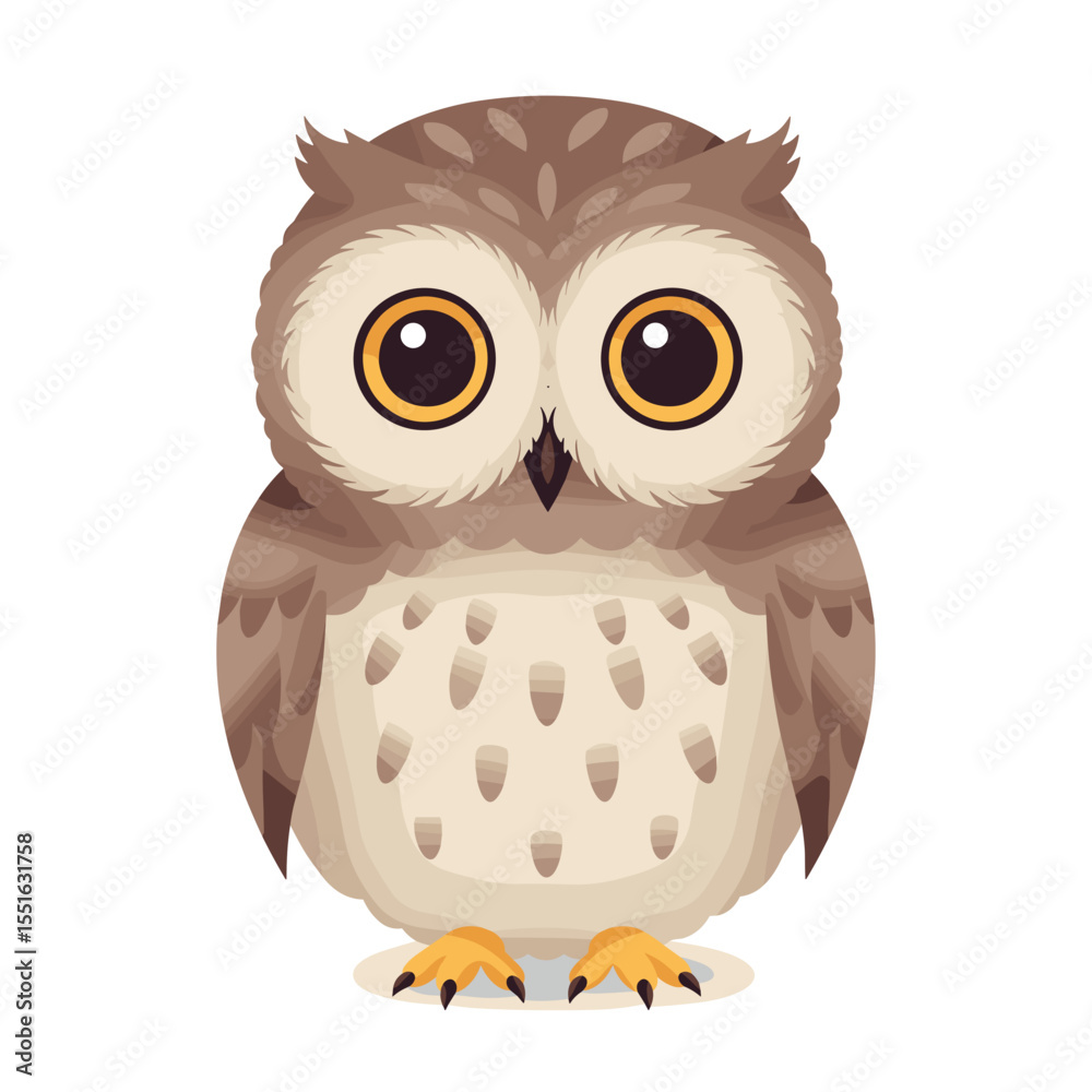 Fototapeta premium Adorable Cartoon Owl with Large Eyes and Detailed Feather Patterns.