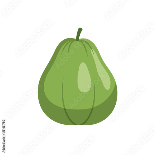 Cartoon depiction of a light green chayote squash with a short stem.